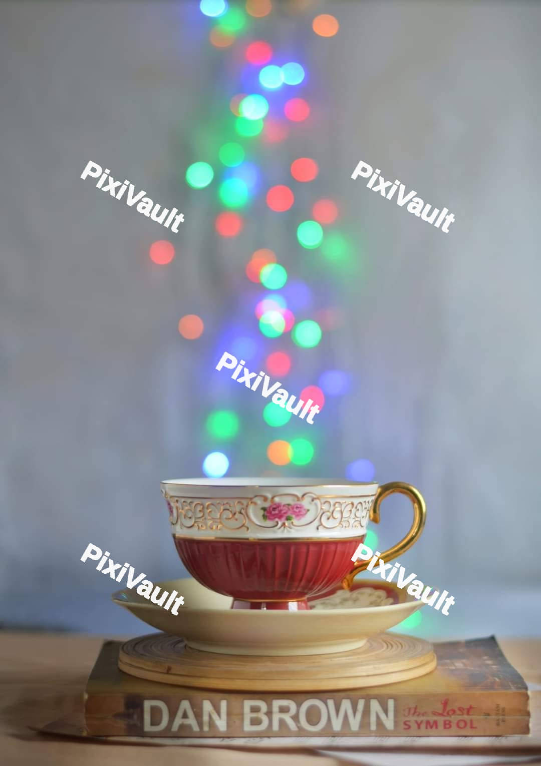 A red and white tea cup